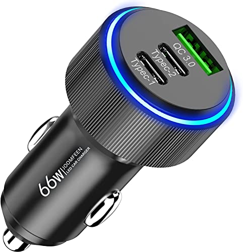 シガーソケット 66W急速充電 JOOMFEEN 3ポートUSB & USB C シガーソケット 【PPS 33W対応 PD33W&QC3.0/急速充電/全金属/軽量】 Type-C カーチャージャー 車載充電器 しがーソケット 12V/24V 車 ブラック